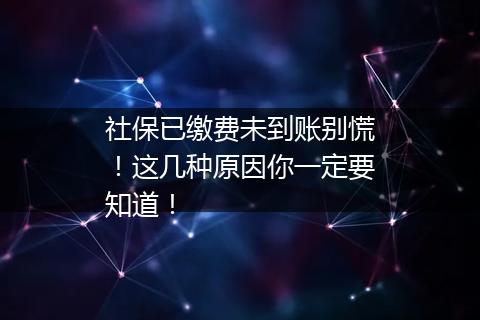 社保已缴费未到账别慌！这几种原因你一定要知道！