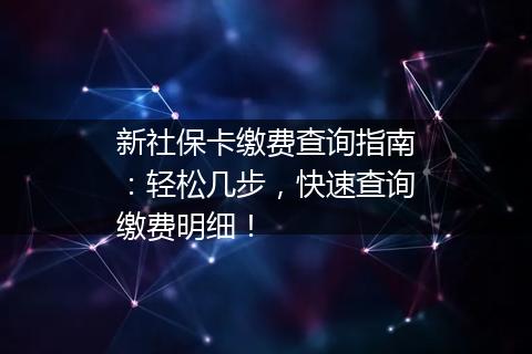 新社保卡缴费查询指南：轻松几步，快速查询缴费明细！