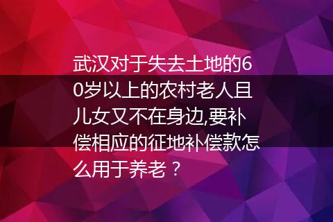 武汉对于失去土地的60岁以上的农村老人且儿女又不在身边,要补偿相应的征地补偿款怎么用于养老？