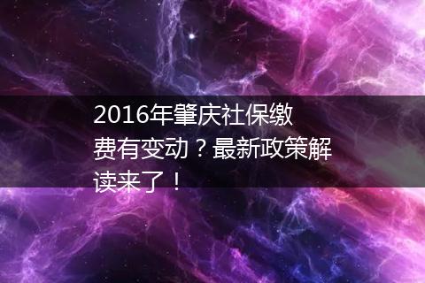 2016年肇庆社保缴费有变动？最新政策解读来了！