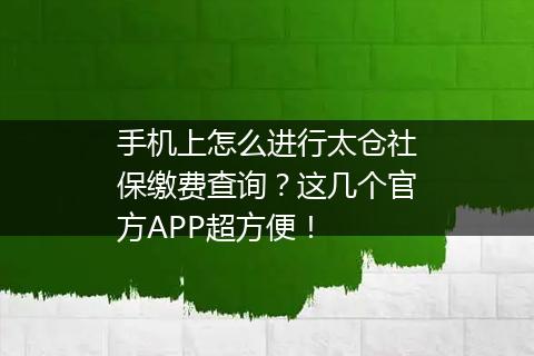 手机上怎么进行太仓社保缴费查询？这几个官方APP超方便！