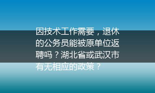 因技术工作需要，退休的公务员能被原单位返聘吗？湖北省或武汉市有无相应的政策？