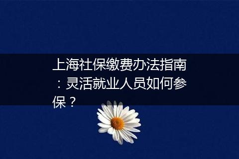 上海社保缴费办法指南：灵活就业人员如何参保？