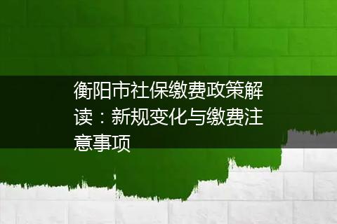 衡阳市社保缴费政策解读：新规变化与缴费注意事项