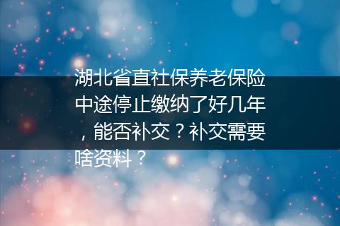 湖北省直社保养老保险中途停止缴纳了好几年，能否补交？补交需要啥资料？