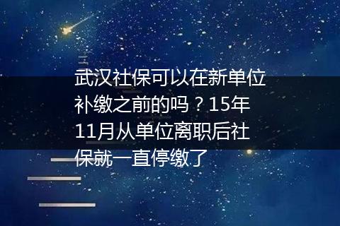 武汉社保可以在新单位补缴之前的吗？15年11月从单位离职后社保就一直停缴了