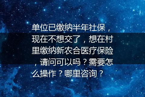 单位已缴纳半年社保，现在不想交了，想在村里缴纳新农合医疗保险，请问可以吗？需要怎么操作？哪里咨询？