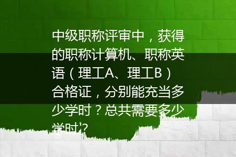 中级职称评审中，获得的职称计算机、职称英语（理工A、理工B）合格证，分别能充当多少学时？总共需要多少学时？