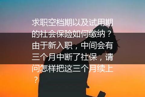 求职空档期以及试用期的社会保险如何缴纳？由于新入职，中间会有三个月中断了社保，请问怎样把这三个月续上？