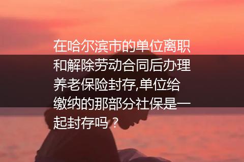 在哈尔滨市的单位离职和解除劳动合同后办理养老保险封存,单位给缴纳的那部分社保是一起封存吗？