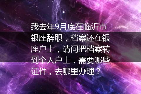 我去年9月底在临沂市银座辞职，档案还在银座户上，请问把档案转到个人户上，需要哪些证件，去哪里办理？