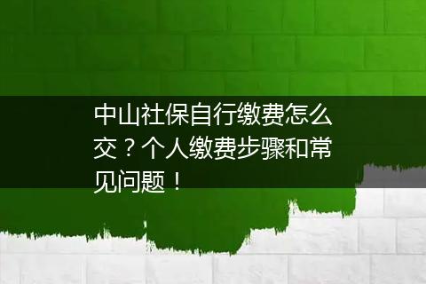 中山社保自行缴费怎么交？个人缴费步骤和常见问题！