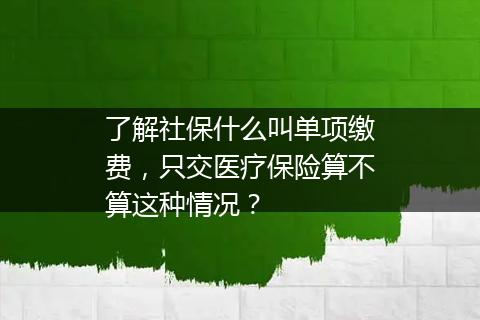 了解社保什么叫单项缴费，只交医疗保险算不算这种情况？