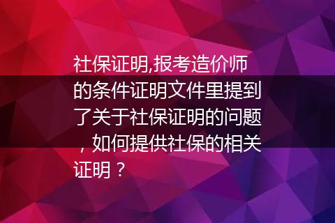 社保证明,报考造价师的条件证明文件里提到了关于社保证明的问题，如何提供社保的相关证明？