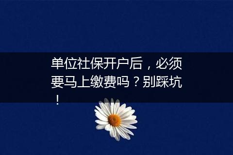 单位社保开户后，必须要马上缴费吗？别踩坑！