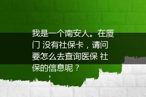 我是一个南安人。在厦门 没有社保卡，请问要怎么去查询医保 社保的信息呢？