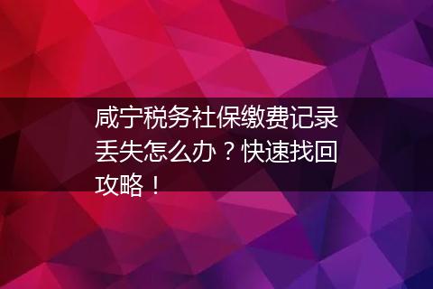 咸宁税务社保缴费记录丢失怎么办？快速找回攻略！