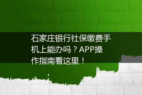 石家庄银行社保缴费手机上能办吗？APP操作指南看这里！