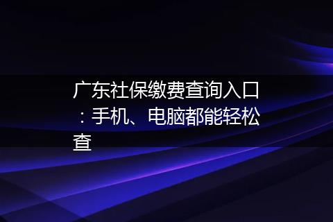 广东社保缴费查询入口：手机、电脑都能轻松查