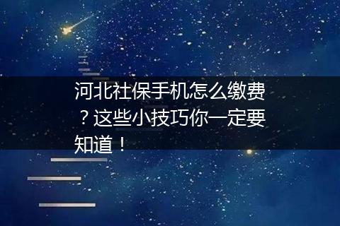 河北社保手机怎么缴费？这些小技巧你一定要知道！