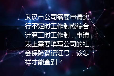 武汉市公司需要申请实行不定时工作制或综合计算工时工作制，申请表上需要填写公司的社会保险登记证号，该怎样才能查到？