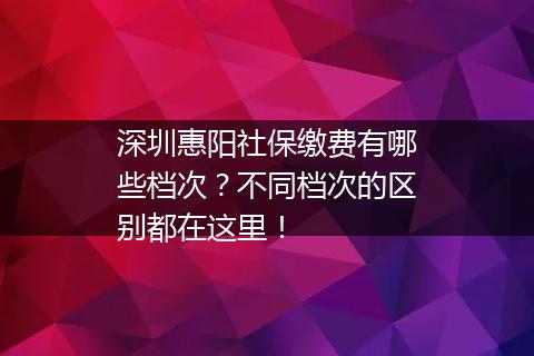 深圳惠阳社保缴费有哪些档次？不同档次的区别都在这里！