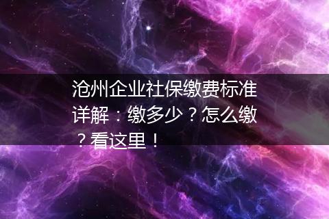 沧州企业社保缴费标准详解：缴多少？怎么缴？看这里！