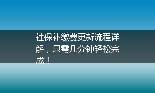 社保补缴费更新流程详解，只需几分钟轻松完成！