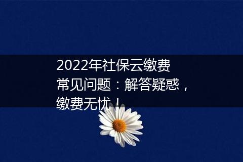 2022年社保云缴费常见问题：解答疑惑，缴费无忧！