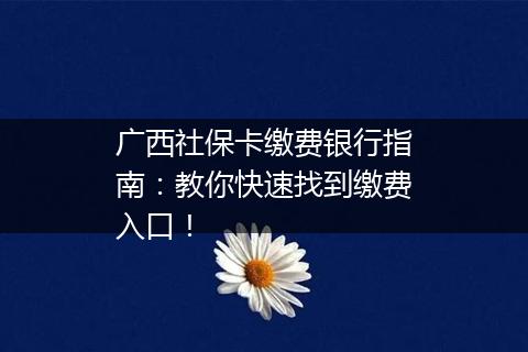 广西社保卡缴费银行指南：教你快速找到缴费入口！