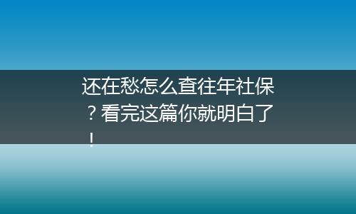 还在愁怎么查往年社保？看完这篇你就明白了！