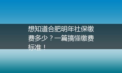 想知道合肥明年社保缴费多少？一篇搞懂缴费标准！