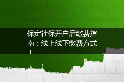 保定社保开户后缴费指南：线上线下缴费方式！