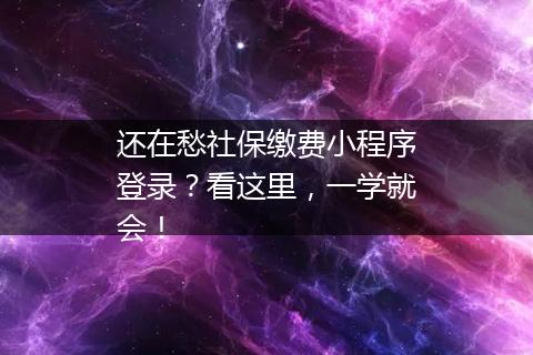 还在愁社保缴费小程序登录？看这里，一学就会！