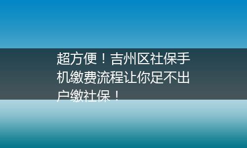 超方便！吉州区社保手机缴费流程让你足不出户缴社保！