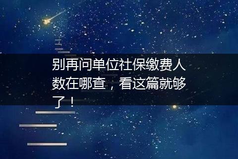 别再问单位社保缴费人数在哪查，看这篇就够了！