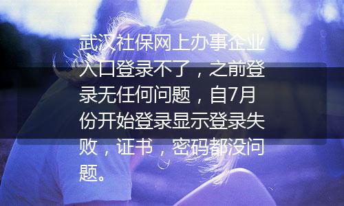 武汉社保网上办事企业入口登录不了，之前登录无任何问题，自7月份开始登录显示登录失败，证书，密码都没问题。