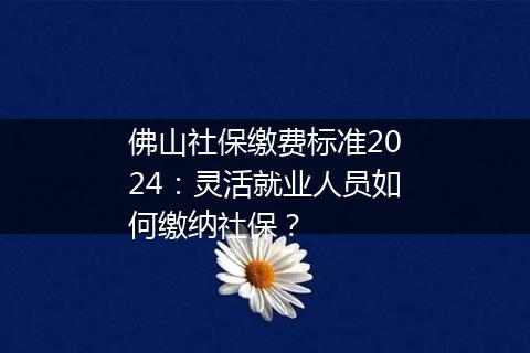 佛山社保缴费标准2024：灵活就业人员如何缴纳社保？