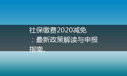 社保缴费2020减免：最新政策解读与申报指南。