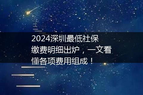 2024深圳最低社保缴费明细出炉，一文看懂各项费用组成！
