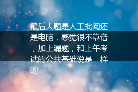 最后大题是人工批阅还是电脑，感觉很不靠谱，加上漏题，和上午考试的公共基础说是一样的