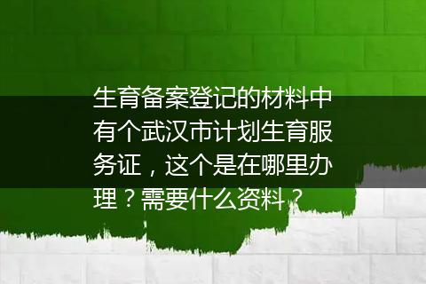 生育备案登记的材料中有个武汉市计划生育服务证，这个是在哪里办理？需要什么资料？