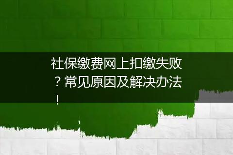 社保缴费网上扣缴失败？常见原因及解决办法！