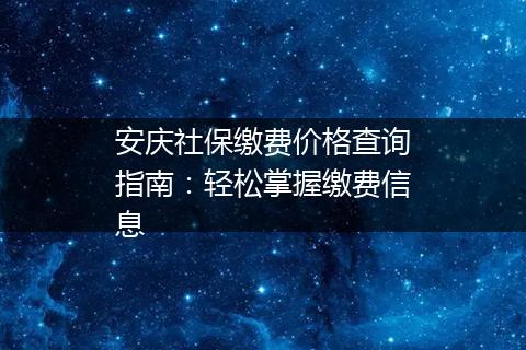 安庆社保缴费价格查询指南：轻松掌握缴费信息