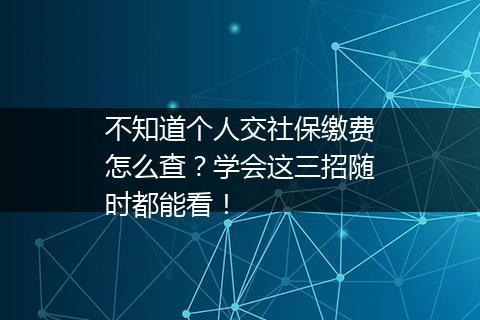不知道个人交社保缴费怎么查？学会这三招随时都能看！