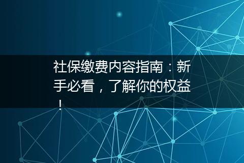 社保缴费内容指南：新手必看，了解你的权益！
