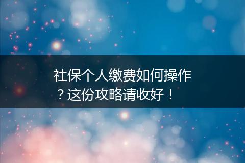 社保个人缴费如何操作？这份攻略请收好！