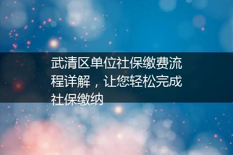 武清区单位社保缴费流程详解,让您轻松完成社保缴纳