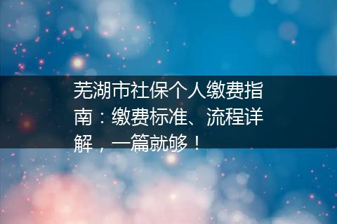 芜湖市社保个人缴费指南:缴费标准、流程详解,一篇就够!