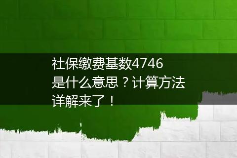 社保缴费基数4746是什么意思?计算方法详解来了!